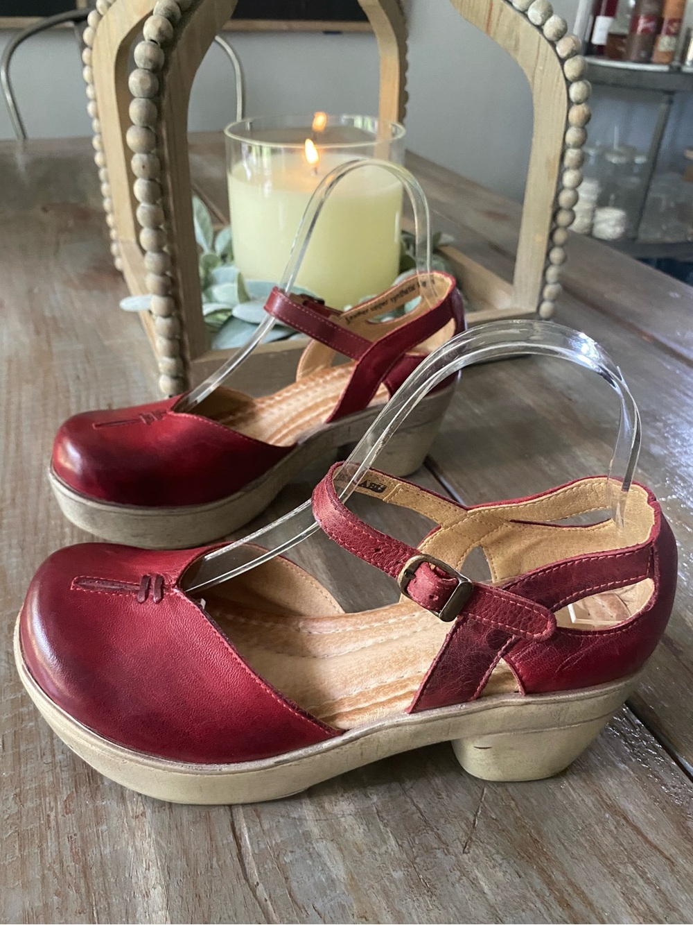 Jafa Boho Leather Platform Handmade Strappy Mary Jane Sandals Womens 38 Ruby Red - Picture 5 of 16